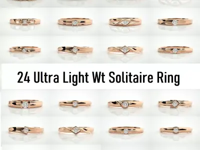 24 Ultra Light Wt Solitaire Ring 3dm stl renders details 3D Model Pack