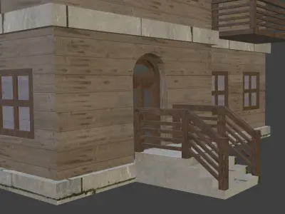 House Model 9 wooden building with balconies Low-poly 3D model