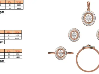 Light Minimalist Diamond Ring Earrings Pendant Set 3D print model 5