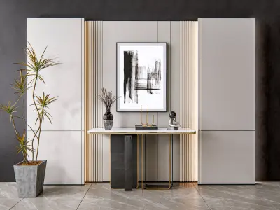 Sideboard with wall panel and flooring 8 3D model