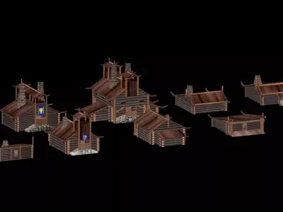 Wooden low-poly houses collection Low-poly 3D model