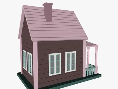 Cartoon House with Pink Roof 3D model