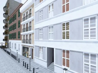 street apartment building on Low-poly 3D model