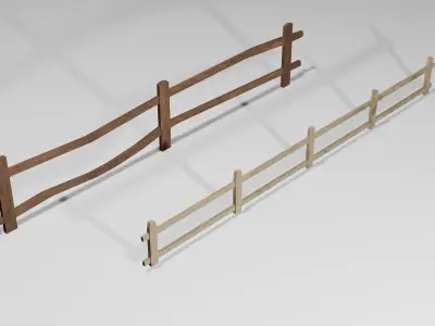 Wooden - painted fences Low-poly 3D model