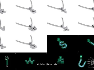 Alphabet sterling silver necklaces 3D Model Pack