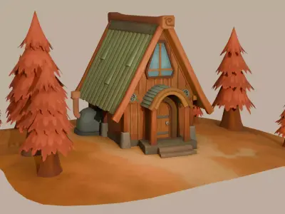 Stylized Hand-Painted Diorama House - Game Asset Free low-poly 3D model