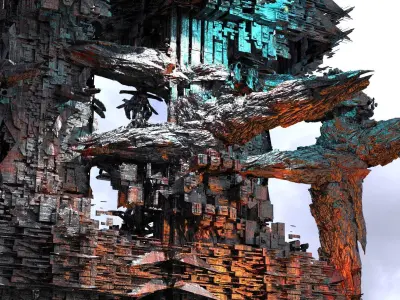 Cyberpunk asteroid tower city 3D model