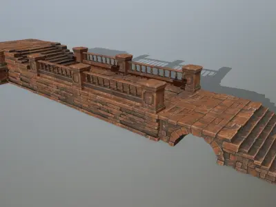 ruin set brick bridge with stairs Low-poly 3D model