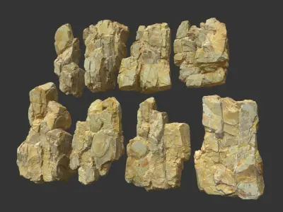 Low poly Yellow Modular Rock 230706 Low-poly 3D model