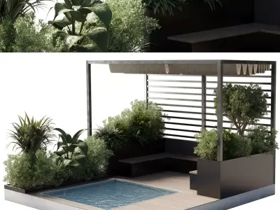 Landscape Furniture by pool with Pergola and Roof garden 08  3D model