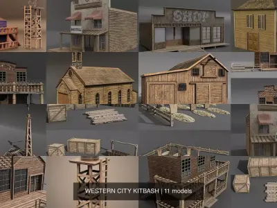 WESTERN CITY KITBASH 3D Model Pack