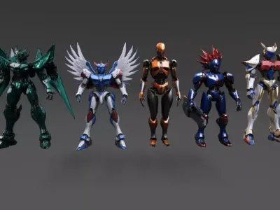 Robots Pack 6 Low-poly 3D model