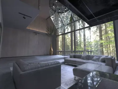 Modern Loft in forest Living room interior 3D Model  3D model 3D model