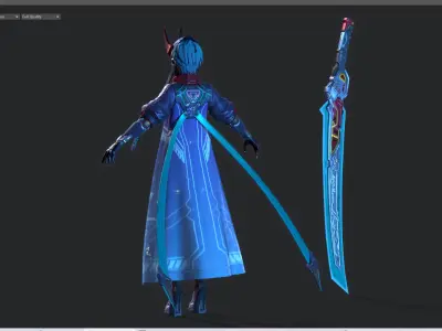 Cyberpunk female swordsmen Low-poly 3D model