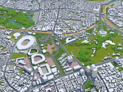 Shibuya Tokyo 10km Low-poly 3D model