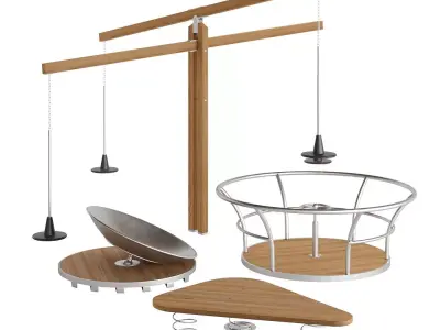 Playground Set wooden table with metal legs and springs 3D model