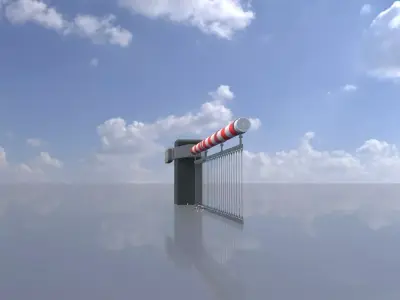 Railway Crossing Barrier 3 m with protective grid closed  Low-poly 3D model