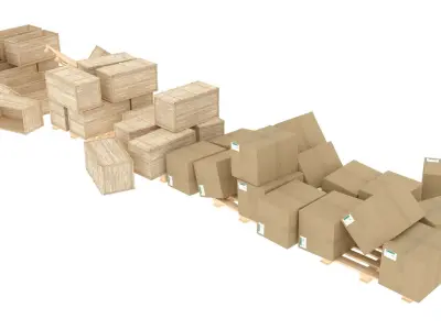 wood and cardboard boxes pallet pile 1 3D model