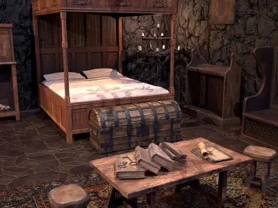 Medieval Bedroom Elegant Furnishings  3D Model Pack