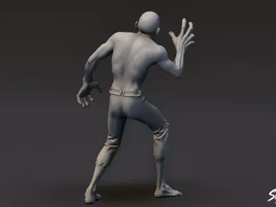 Zombie Statue Attack Pose Low-poly 3D model