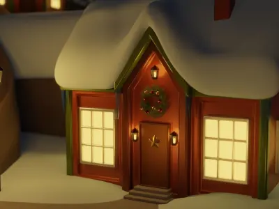 Christmas winter town Low-poly 3D model