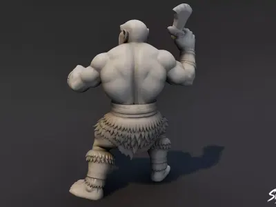 Ogre Warrior Axe Raised Statue Low-poly 3D model