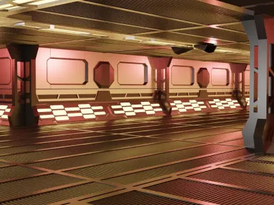 A futuristic tunnel interior pathway in the space station 3D model