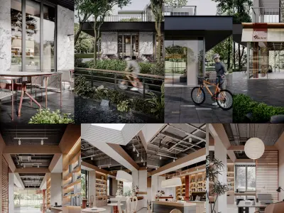 Modern outdoor architecture landscape cafe book bar park 3D model