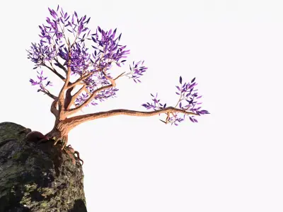 Fantasy tree with terrain Low-poly 3D model