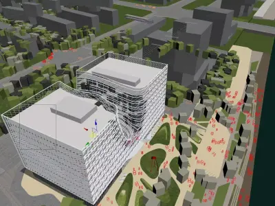 Waterfront U-Shaped Glass Office Complex with Central Atrium 3D model