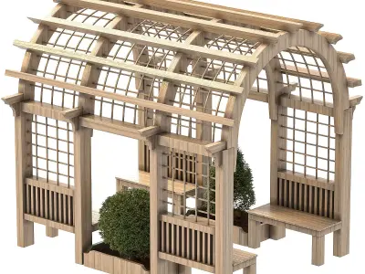 Wooden Garden Arbor 03 3D model