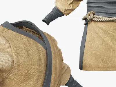  Eastern Peasant Robe with Rope Belt Brown 