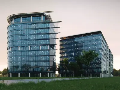 Glass Office Buildings - Modern Business Center 3D model