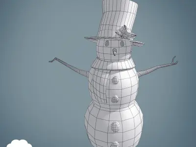 PBR Low Poly Snowman two snowmen with hats and scarves Low-poly 3D model