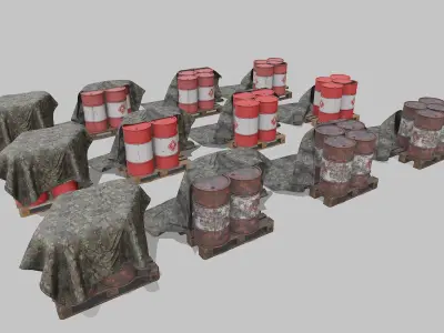 Covered barrels red Low-poly 3D model
