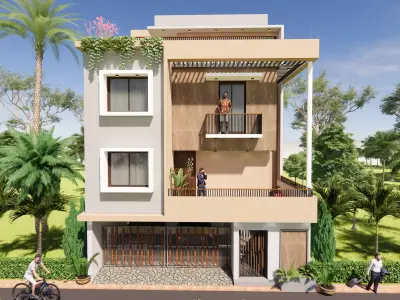 Contemporary 2story Residential Building - Modern House Exterior 3D model