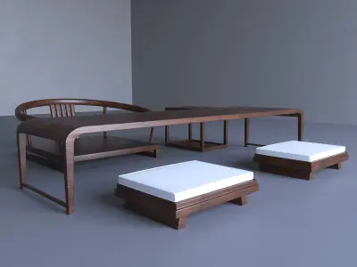 Tea table chairs Japanese 3D model