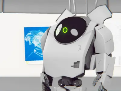 next gen robot and laboratory  rigged - animated character 3D model