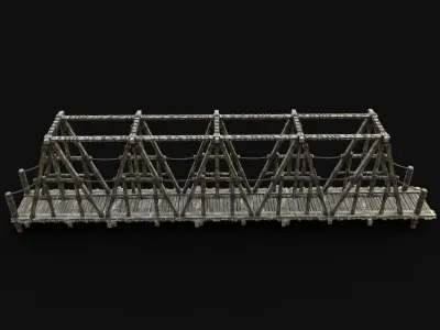 BRIDGE MEDIEVAL WOODEN PLATFORM CONSTRUCTION ENTERABLE Low-poly 3D model