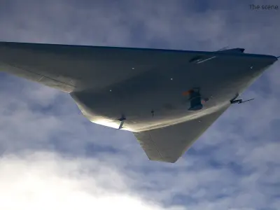  Unmanned Strike Aircraft with Delta Wing Dark Blue Rigged 