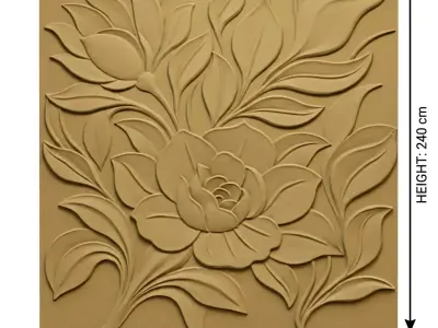 Modern Flower Relief Panel Wall Decor Set STL Mural CNC 380 3D model