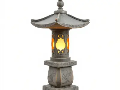 Traditional Japanese Stone Lantern Model Pack Low-poly 3D model