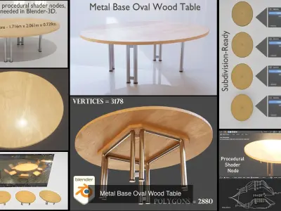  Wooden Shell Chair And Metal Base Oval Wood Table 3D Model Pack