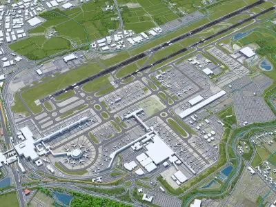London Gatwick Airport 10km Low-poly 3D model