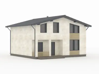 A modern residential house with a slanted roof 3D model