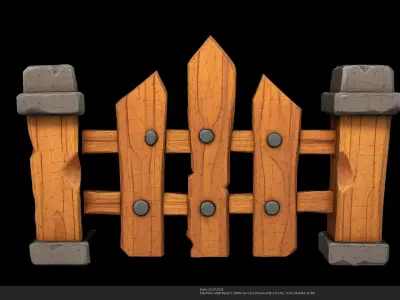 Stylized Wooden Fence 3D Model - AI Low-poly 3D model