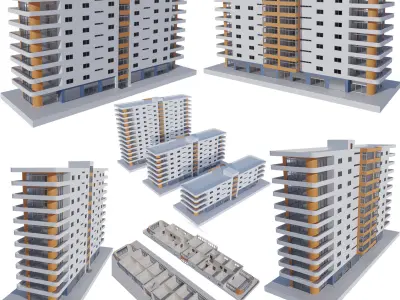 6 Residential Buildings with internal  3D Model Pack