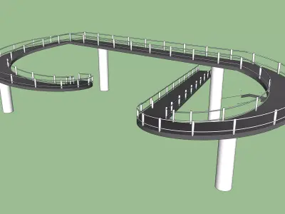 Curved Pedestrian Bridge with Ramp Access SketchUp Format 3D model