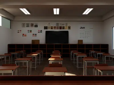 Realistic Classroom Model Game Ready  Archviz PBR Low-poly 3D model