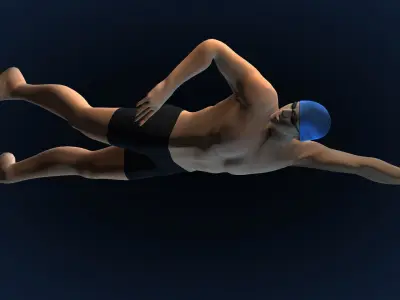 Swimming Man Classic Style Riged and Animated Low-poly 3D model